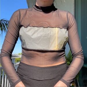 Fashion Nova Reflective Black Mesh Crop Top